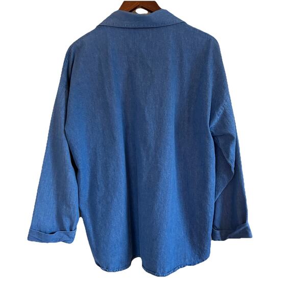 Park Place Fashions Denim Button Down Woman's Shirt Large USA Starburst Pocket - Picture 7 of 14